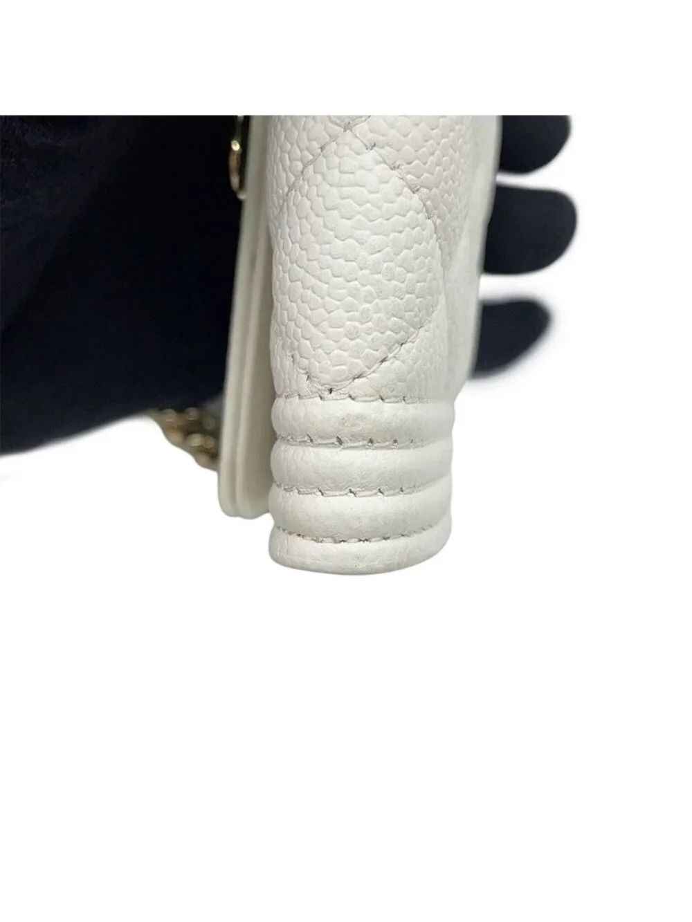 Chanel Chain Wallet Boy Quilted CC Logo Mini Caviar Leather White Shoulder